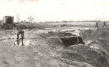 recovery of tank bogged in a crater